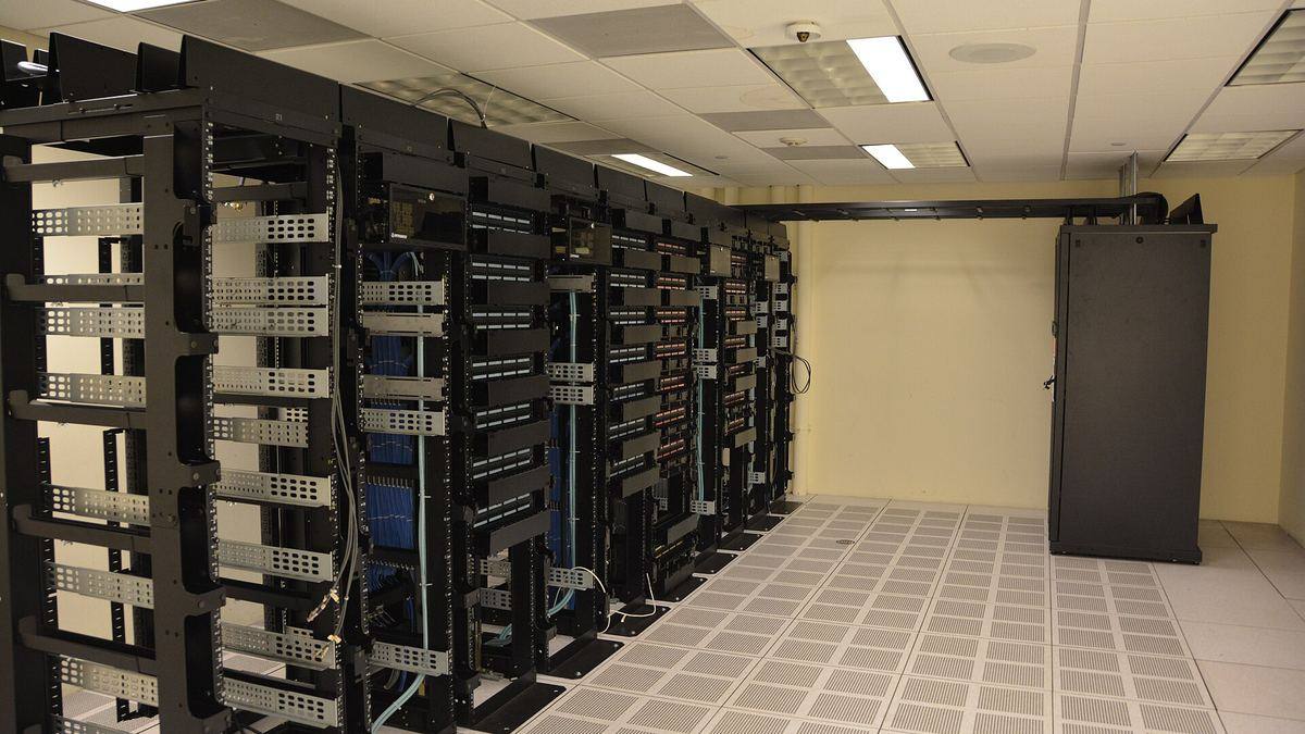 Rows of server racks in a data centre
