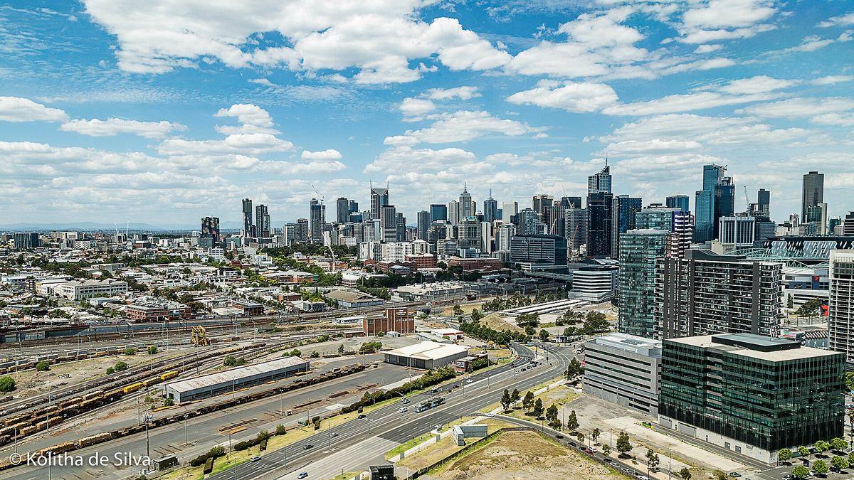 The Melbourne city skyline on a sunny day